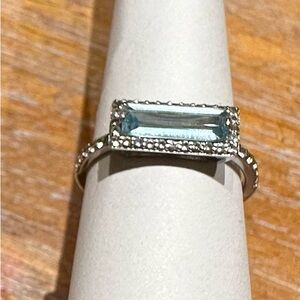 Sterling Silver 925 blue topaz and diamond ring, size 7 **Free gift w/ purchase!